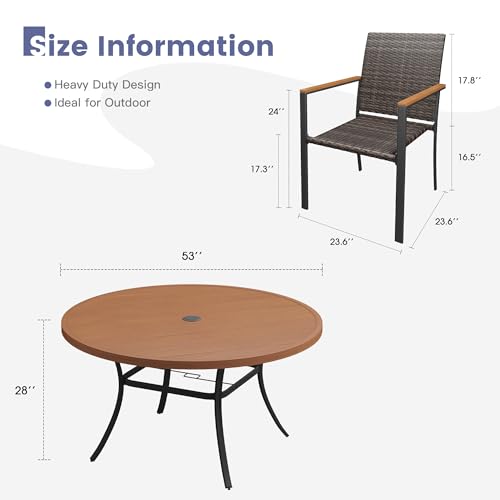 Image of VICLLAX Round Outdoor Table and Chairs, 9 Pieces Patio Dining Set of Metal Patio Table with Storage Shelf and 8 Wicker Patio Stackable Chairs for Porch Yard Garden Walnut Tabletop