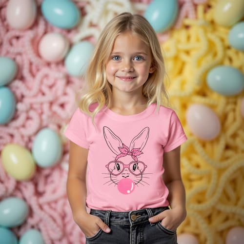 Image of CM C&M WODRO Kids Girl Easter Shirt Cute Bunny Glasses T-Shirt Short Sleeve Funny Happy Easter Rabbit Graphic Tees Tops