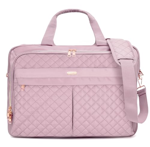 WIRABO 17 inch Laptop Bag for Women, Laptop Briefcase for Women, Large Computer Bag Messenger Work Office Travel Business Pink