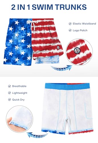 Image of Men's 5'' Swim Trunks with Compression Liner Graphic Beach Dry Fit Lightweight Bathing Shorts (S-XXL)
