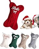 Personalized Dog Christmas Stockings with Embroidered Name, 17 Inches Cotton Hanging Bone Stockings for Both Cats & Dogs, Knitted Pet Stocks for Mantels, Christmas Tree Family Holiday Decor Gifts
