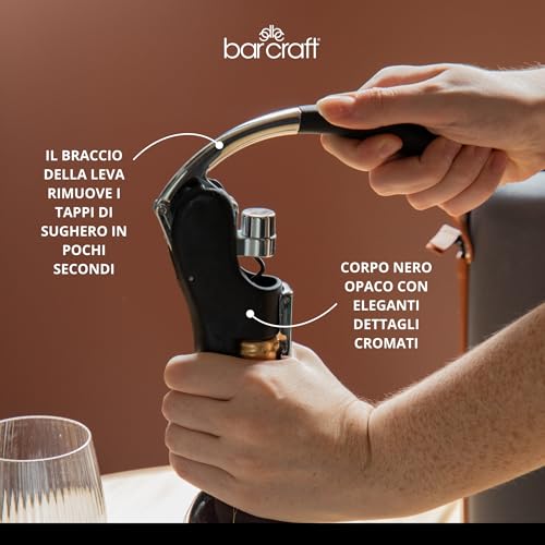 BarCraft Deluxe Corkscrew, Wine Bottle Opener with Built-in Foil Cutter, Black & Chrome - Image 6