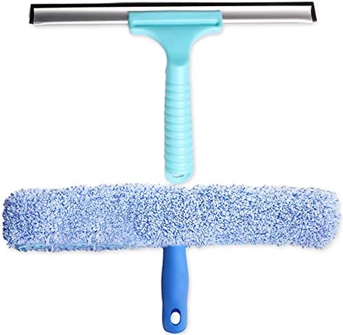 Acehome 2 in 1 Window Cleaning Kit, Microfiber Washer and All Purpose Squeegee Window Scrubber for Window Shower Glass Door, Car Windshield