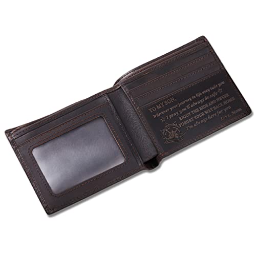 Personalized Engraved Leather Wallet for Son from Mom Mother - Christmas Birthday Graduation Wedding Gift - I'm Always Here for You - Mens Custom Love Message Bifold Wallets for Him