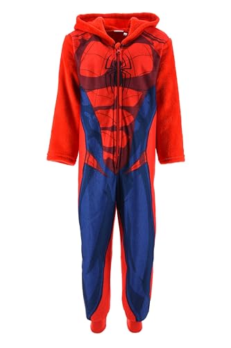 Marvel Spiderman Jumpsuit Kostüm Schlafanzug Kinder Jungen Onesie Kinder Fleece Overall flauschig kuschelig (DE/NL/SE/PL Numerisch 116 Regular Rot-Blau)