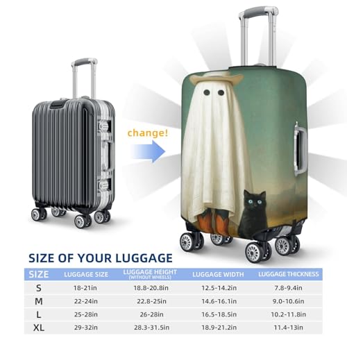 Ghostly Cowboy And Black Cat Elastic Travel Luggage Covers Dustproof Scratch-Resistant Suitcase Protector Fit 22-24 Inch4