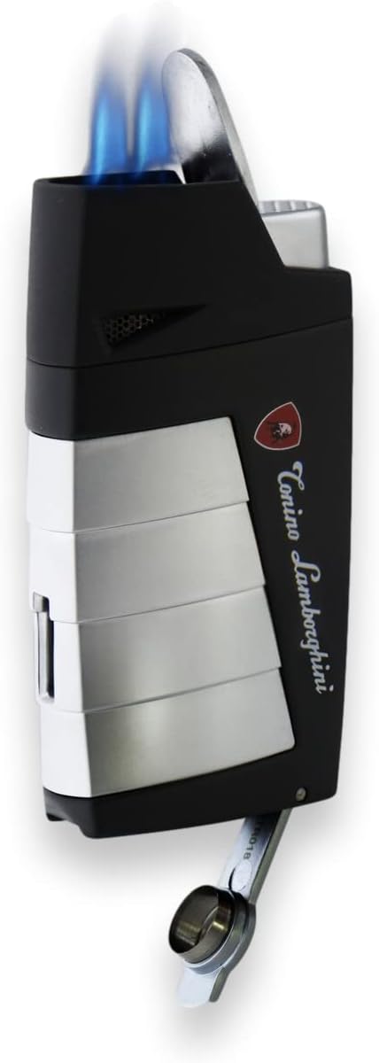 Tonino Lamborghini Duo Twin Jet Torch Flame Cigar Lighter (Chrome with Black)
