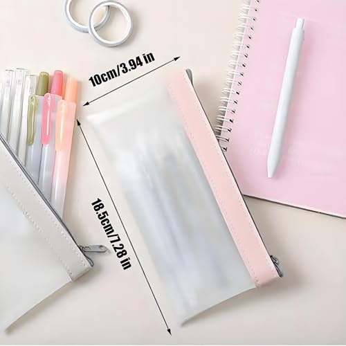 Image of Small Pencil Pouch Makeup Transparent Cortical Pen Bag Women Office Stationery Comestic Bag