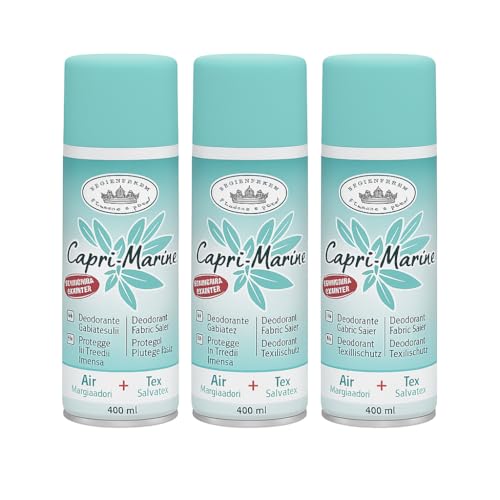 HOME PRO – Kit 3 Spray Deodoranti Professionali Capri Marine per Tessuti e Ambienti – Formula Mangiaodori e Proteggi Tessuti – Fragranza Intensa e Lunga Durata – 3x400 ml – Made in Italy
