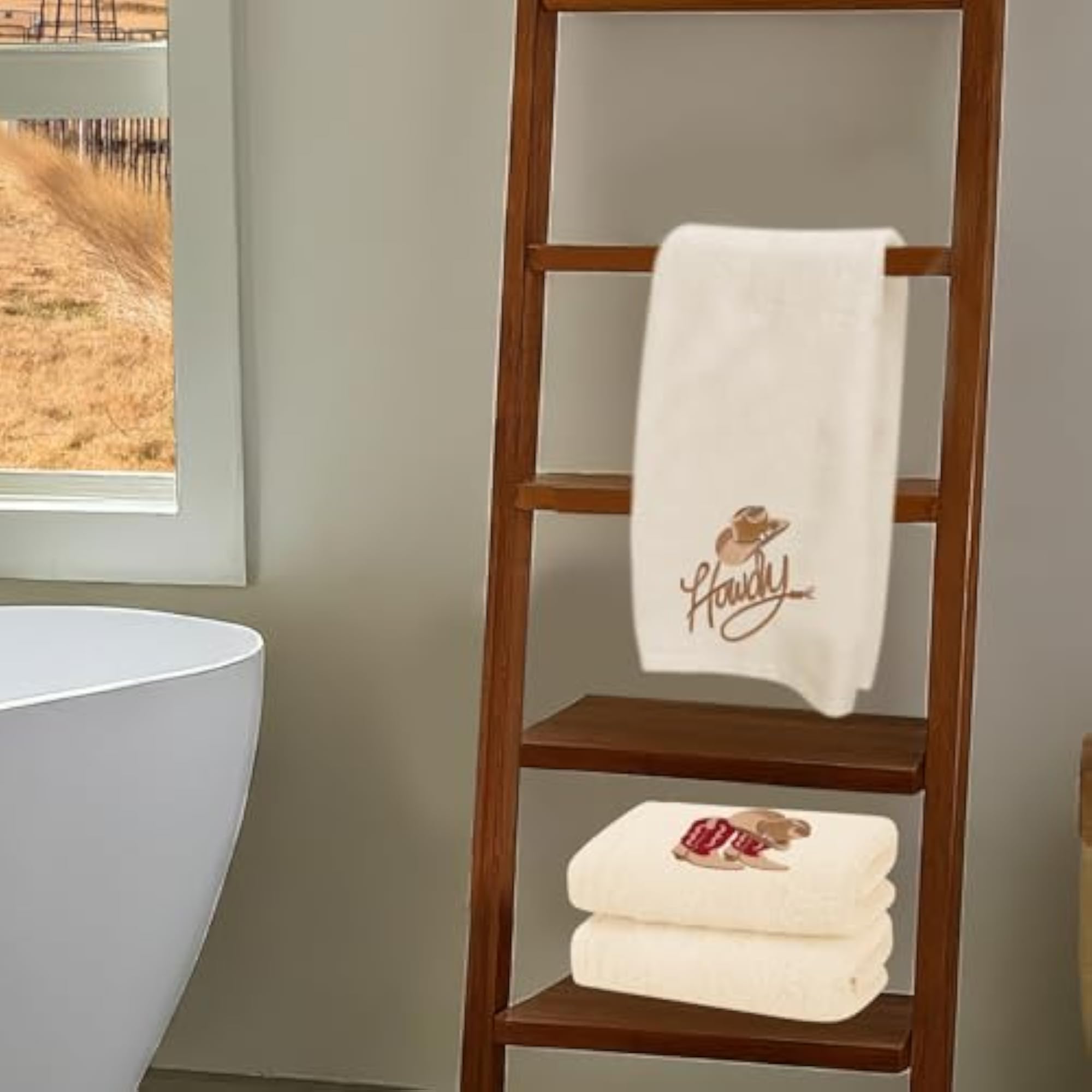 2Pcs Cowboy Hand Towels with Embroidered Design