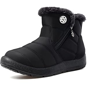 Eagsouni Snow Boots Womens Winter Ankle Boots Ladies Warm Fur Lined Booties Thickening Shoes Zip Flat Sneakers Outdoor…