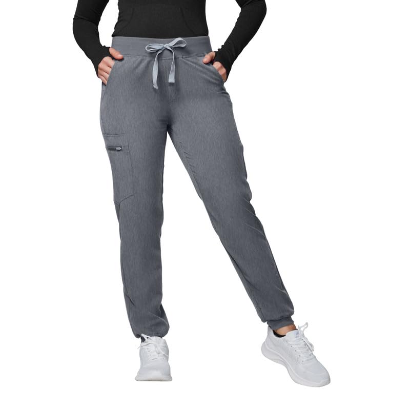 Image of Kitmaz Scrub Pants for Women - Mid Rise 4-Way Stretch Anti-Wrinkle Slim Fit Jogger Pants, Drawstring & 5 Pockets