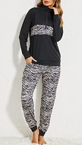 Ekouaer Fall Sweatsuit For Women Zebra-Stripe Print Tracksuit Set Casual Long Sleeve Half Zip Pullover Sweatshirt Jogger Pants With Pocket #TOP3