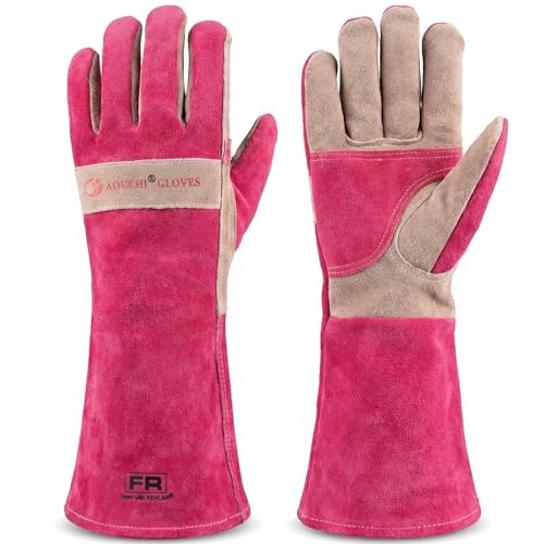 AOUCHI Leather Welding & Gardening Gloves for Women– Pink Heat-Resistant