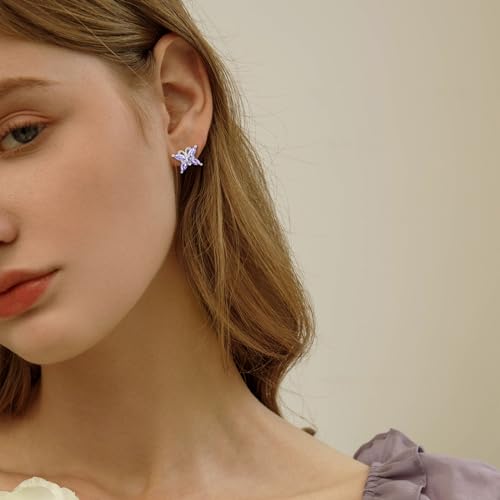 Butterfly Earrings for Girls Trendy - 14k White Gold Plated Hypoallergenic Earrings Gold dainty Earrings Silver Cartilage Earrings Birthstone Stud Earrings Post Gifts for Women Teens2