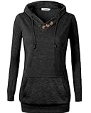 VOIANLIMO Women's Sweatshirts Long Sleeve Button V-Neck Pockets Pullover Hoodies Carbon Black M
