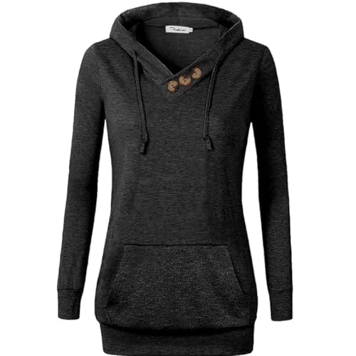 VOIANLIMO Women’s Sweatshirts Long Sleeve Button V-Neck Pockets Pullover Hoodies