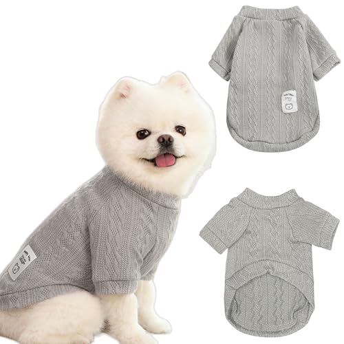 Winmany Pullover für kleine und mittelgroße Hunde und Katzen, Rollkragenkleidung, Chihuahua, Yorkie, Welpen, einfarbig, Grau, Größe M