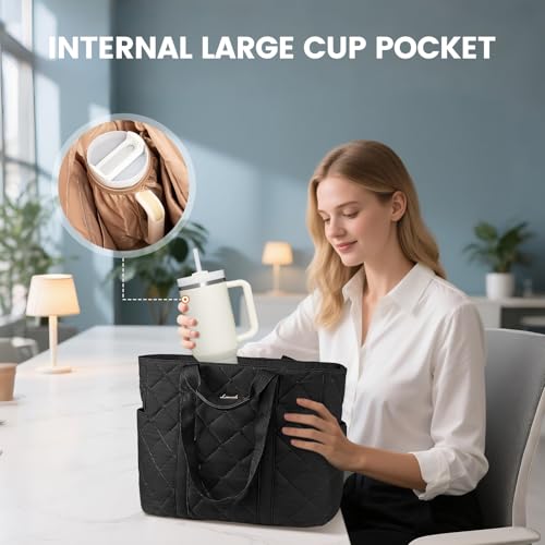 LOVEVOOK Tote Bag for Women,Large Puffer Tote Bag with Zipper,Quilted Puffy Work Bag Purse for Travel Beach Gym Weekend2