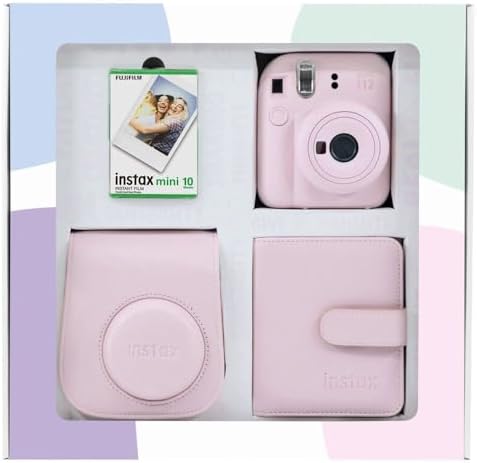 Instax mini 12 Fotoğraf Makinesi 10'lu Film Kare Albüm ve Deri Kılıf Bundle Box (Pembe) - Görsel 1