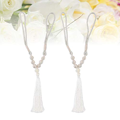 Cortina de amarrar com franja decorativa para cortina de amarrar e amarrar da Lioobo, Branco, 1 Pair