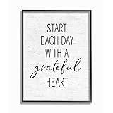 Stupell Industries Start Each Day with a Grateful Heart Neutral Quote, Designed by Lettered and Lined Wall Art, 11x14, Black Framed