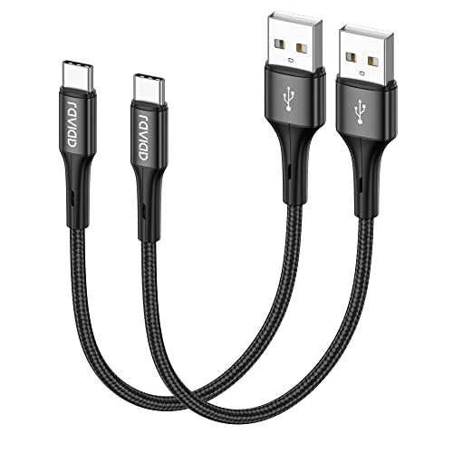 RAVIAD Câble USB C Court [30CM, Lot de 2], Cable USB C Charge Rapide Nylon Tressé 3A Chargeur Type C pour Samsung Galaxy S21 S20 S8 S9 S10 A50 A51 A20e, Huawei P40 P30 P20, Redmi Note 10- Noir Cover