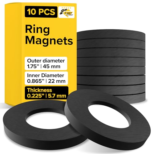 Image of Heavy Duty Ring Magnets - Ultra Strong (1.75x0.225 /45x6mm, 10 pcs) Magnets with Holes for DIY & Crafts - Space Organization Set for Home, Workshop, Refrigerator, Whiteboard, Office, Classroom