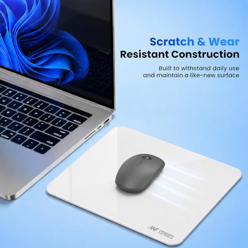 Image of Ant Esports Glass Mouse Pad 400 x 450 x 4.6mm, Premium Tempered Glass Gaming Mousepad, Ultra-Smooth Surface, Precision Tracking, Anti-Skid Base, Optical & Laser Mouse Compatible, White