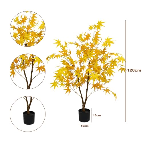 GarveeHome 4ft Artificial Maple Tree, Autumn Maple Artificial Fall Tree Large Faux Tree Soft Silk Decorative Plant with Plastic Pot for Party Home Living Room Decor Thanksgiving Harvest
