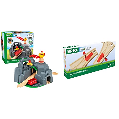 BRIO World 33889 Große Goldmine mit Sound-Tunnel - Zubehör Holzeisenbahn - Kleinkinderspielzeug empfohlen für Kinder ab 3 Jahren & Bahn 33344 - Mech. Weichenpaar (L1/M1)