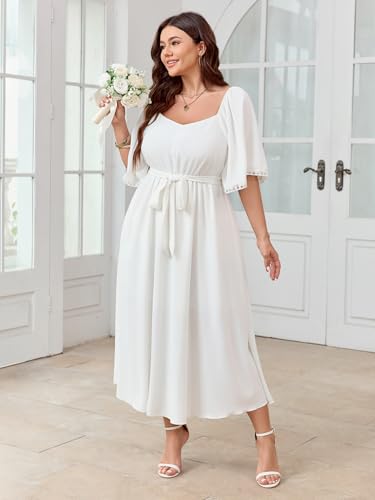 SCOMCHIC Women's Plus Size Formal Maxi Dress Summer Sweetheart Neckline 3/4 Sleeve A Line Flowy Wedding Guest Cocktail Dress4