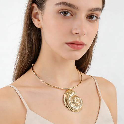 LITRENDY Gold Conch Shell Open Collar Necklace for Women, Marine Sea Witch Shell Pendant Choker, Summer Beach Party Costume Accessory for Ocean Theme Jewelry Gifts by LITRENDY - Used condition - Image 3