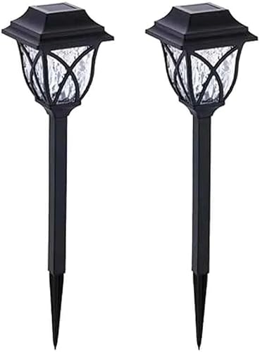 Solar Garden Spike Lights Set of 2 – Warm & Cool White, Auto Dusk to Dawn, 6–8Hr Runtime, Waterproof Solar Path Stake Lights for Garden Lawn Patio