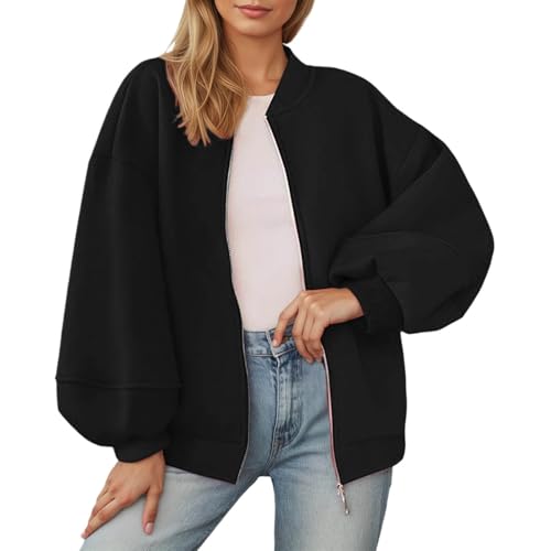 Genérico Chaquetas Para Mujer Chaqueta informal urbana moderna con capucha ligera cortavientos para temporada otoño invierno deportiva cómoda manga larga (Black, L)