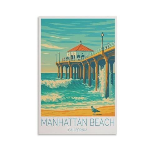 Impression sur toile de peintures à Manhattan Beach California Travel – Affiche d'œuvre d'art pour décoration d'intérieur : salon, chambre à coucher, salle de bain, bureau – 30 x 45 cm