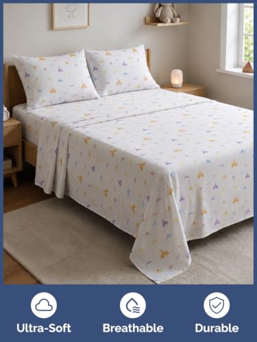Image of Kids Queen Size Princess Bed Sheets - 4 Piece Kids Princess Sheet Set | Princess Themed Bedding, Ultra-Soft, Cute & Cozy, Breathable & Machine Washable, Bed Set for Boys, Girls & Teens, Breathable