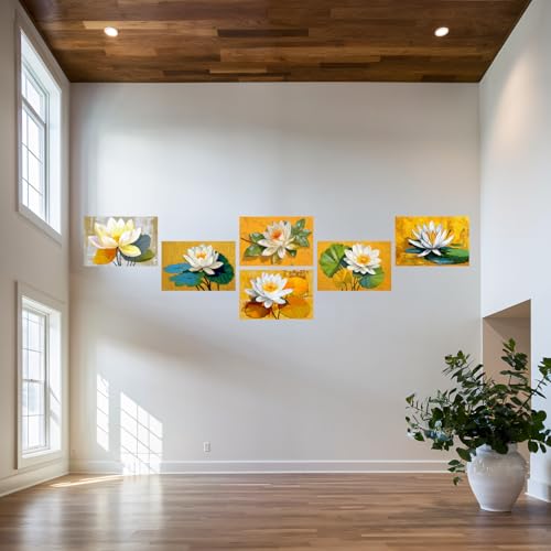 Image of SiddArtify Lotus Flower Wall Art Poster Print Set - Botanical Floral Prints for Living Room Bedroom Office Decor - 8x12 Sticker Pack of 6