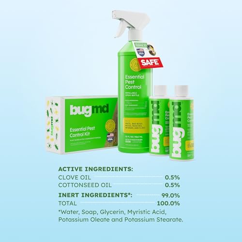 Image of BugMD Bed Bug Spray, Roach & Ant Killer, Indoor Cockroach Treatment, Pet Safe Plant-Based Pest Control for Home, Kills Spiders Fleas Mites, 64 oz Kit