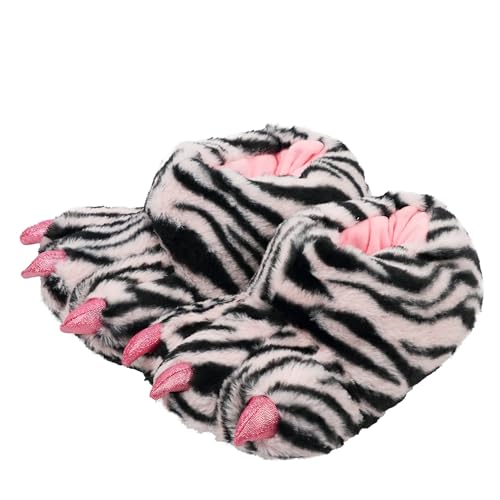 Aopuro Women Plush Animal Paw Slippers Funny Novelty Bear Claw Slippers Cozy Furry Warm Memory Foam Slippers Gifts for Halloween ChristmasPink Tiger L