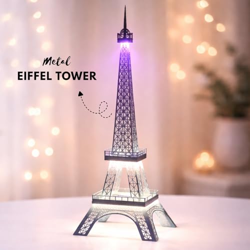 Image of METSY Paris World Famous Building Metal Eiffel Tower Antique Vintage Statue for Gifts, Room,Office,Decorative Showpeice Lasercut with Light Wedding Decors(84x30) cm
