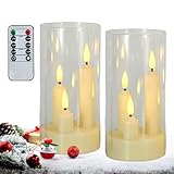 Flammenlose Kerzen - 2-teiliges LED-Kerzen-Set, flackernde künstliche Kerzen mit Fernbedienung, realistisches Design mit Fernbedienung, dekoratives Beleuchtungsset für Tisch, Kaminsims und Ambiente
