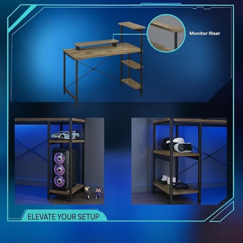 Image of TEKAVO Homik Gaming Table | Study Table with Bookshelf | Computer Table for Home Pc| (120x50x75 Cm) | Black | DIY