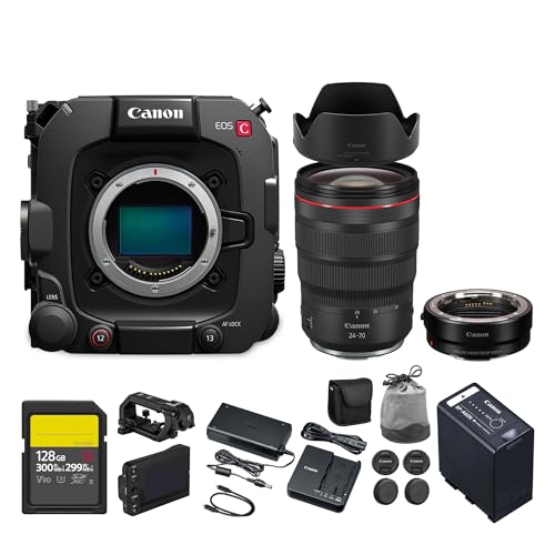 Canon EOS C400 6K Full Frame Cinema Camera with RF Mount, Triple Base ISO, Internal Cinema RAW Light, Compact Design (6388C002) + Canon RF 24-70mm f/2.8L is USM Lens + 128GB Card + Adapter EF-EOS R