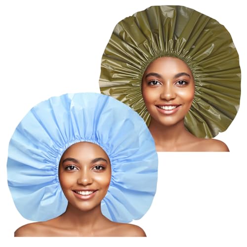 CHFONG Super Jumbo Shower Cap 2 PCS Waterproof Shower Caps for Women, Extra Large Shower Cap, Reusable Super Large Bath Caps Hair Cap for Long Thick Curly Hair, Locs, Twist Braids - Black + White