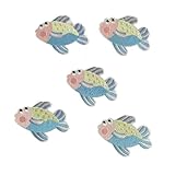 Parches para Ropa Parches Termoadhesivos Bordados De Animales Del Mundo Submarino, Estrellas Mar, Tiburones Y Caballitos, 5 O 13 Unidades, Suministros Costura DIY(5PCS-Fish-Blue)