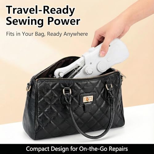 Image of Portable Handheld Sewing Machine for Adults - Mini Hand Held Sewing Stitching Machine for Beginners - Small Electric Cordless for Quick Fabric Home Travel Clothes Pants DIY Fabric Denim (White)