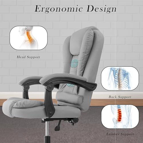 Image of Casa Copenhagen Italia Premium Leatherette Office Chair for Work | Boss Chair, Ergonomic Executive, Luxurious Cushioned Arms & Seat, 2 Point Back Massager, Heavy Duty Metal Base (Light Grey)