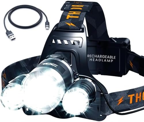 TDC Rechargeable LED Headlamp - High Lumen USB C Flashlight - Waterproof Head Lamp for Adults - Forehead Light