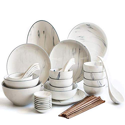 Juego de platos y tazones Juego de cena resistente, Juego de vajilla de mármol de 41 piezas Juego de combinación de cena de porcelana Servicio para 8 personas